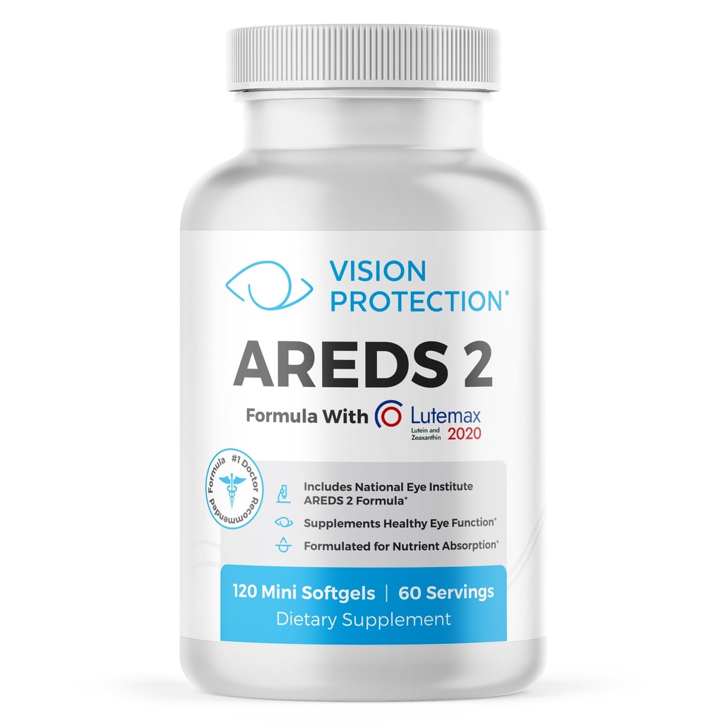 AREDS 2 Doplněk pro oční vitamíny a minerální látky pro oční zdraví, Lutemax 2020 s přírodní oční institut AREDS 2 Studijní ingredience Lutein, Vitamin C, & Zeaxanthin, 120 Mini Softgels