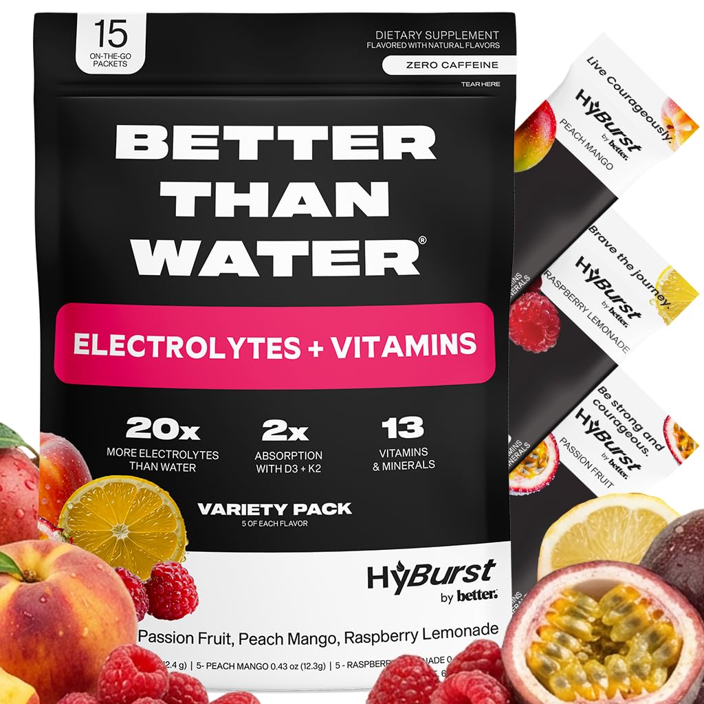 Electrolyte & vitamin dodatek prášek, nápoj mix s B12, L-theanin, D3, K2, zinek, hořčík, draslík, podporuje klid Focus & Energy, Variety Pack 1, 15 Pack