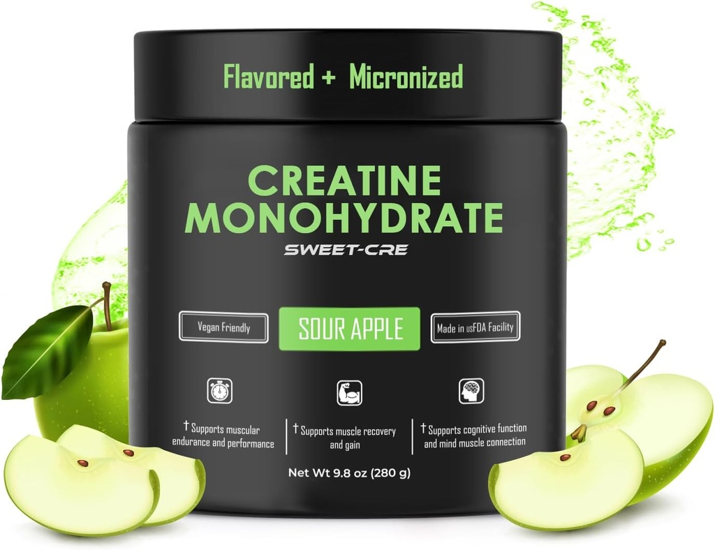 Kreatin Monohydrát - 5g Creatin Monohydrát Prášek - Advanced Creatine for Women and Men - Bulk doplňky Creatine - Delicious Fruit Punch Flavor - 10oz (40 Servings, Sour Apple)