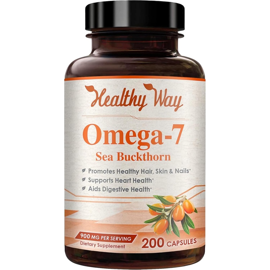 Čistá Omega 7 mastné kyseliny 200 Kapsle 900mg přírodní moře Buckthorn Oil, NON- GMO USA Made