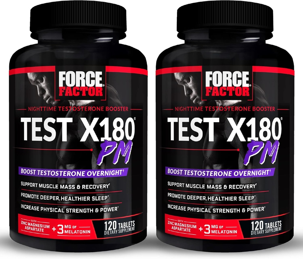 FORCE FACTOR Test X180 PM, 2-Pack, Testosteron Booster pro muže, přes noc Testosteron dodatek k budování svalů, zvýšit sílu, a podporovat hlubší, zdravější spánek a zotavení, 240 Tablety