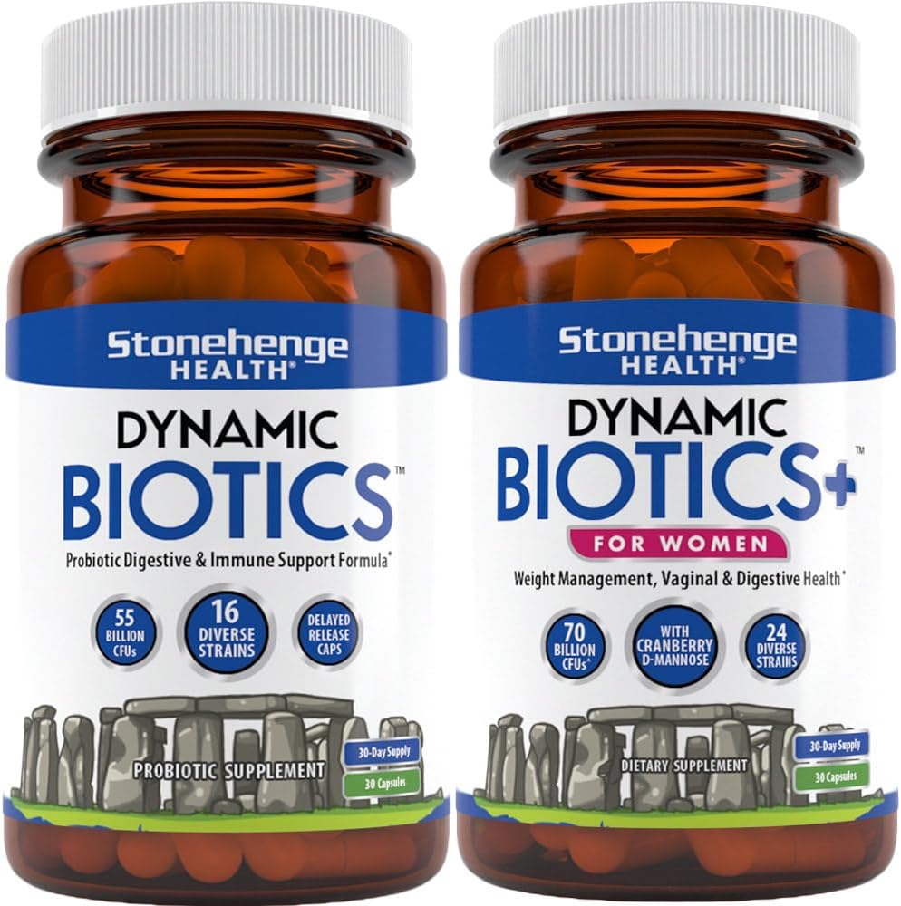 Stonehenge Zdraví Dynamická Biotika + Dynamická Biotika + pro ženy Probiotika Bundle Doplňky na podporu trávicího a ženského zdraví