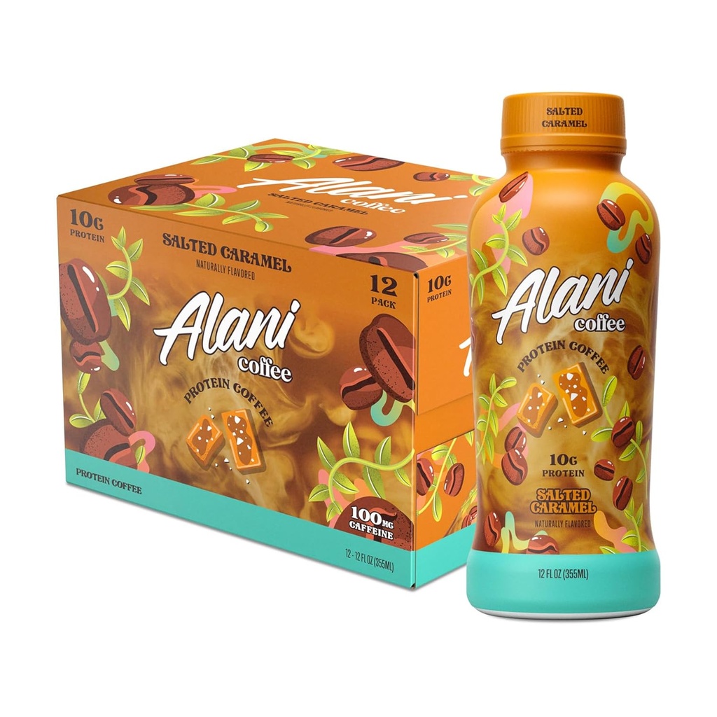 Alani Nu protein káva SALTED CARAMEL 124; připraven k pití studené pivo s 10g proteinu 124; 100mg kofeinu 124; 90 kalorií, přirozeně ochucené 124; 12 Fl Oz láhve 124; 12 balení