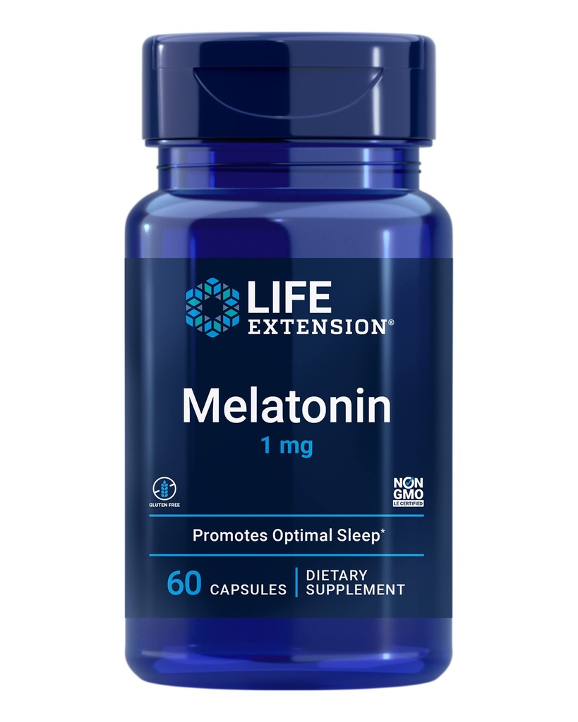 Life Extension Melatonin 1 mg - Pro Restful Night, Hormon Balance, a imunitní zdraví - Okamžité uvolnění - gluten- Free, Non- GMO - 60 Kapsle