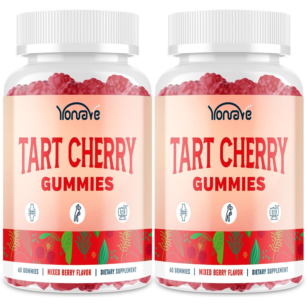 3300mg Tart Cherry Gummies for Uric Acid Cleanse, Sleep, Gout, Joint & Ledviny Support - Tart Cherry Extract with Celer Seed, Melatonin, Vitamin C - Detox & Antioxidant - Mixed Berry Flavor, 120 Count