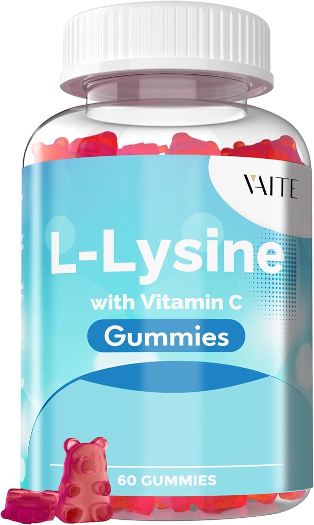 VAITE L- Lysin 800mg gumy s vitaminem C - kůže, rty a studená sousta * Podpora žen - Lysin pro dospělé, podporuje Tissue zdraví a imunitní systém, Aminová kyselina a komplexní doplňky, 60 Vegan žvýkací
