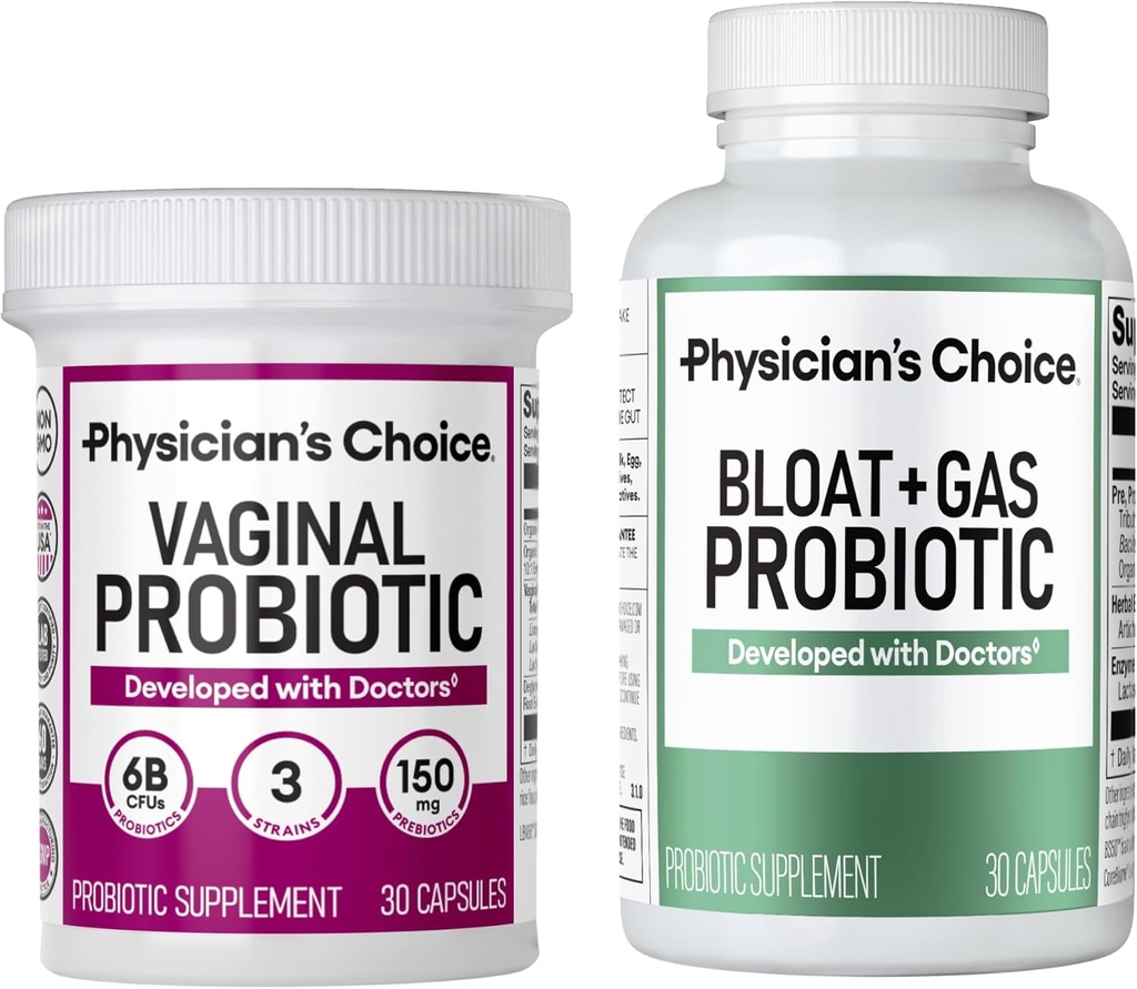 Lékařský choICE Vaginální Wellness Probiotic 30ct + Bloat & Gas Probiotic 30ct - Měsíční úleva Combo pro ženy