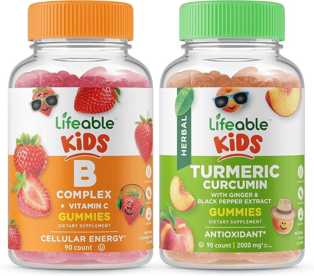 Lifeable B Complex Kids + Turmeric Curcumin Kids, Gummies Bundle - Great Toasting, Vitamin Supplement, Gluten Free, GMO Free, Žvýkací Gummy