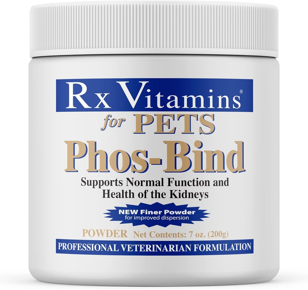 Rx Vitamíny Fos- Bind - Doplněk pro podporu ledvin Prášek - Fosfátová pojiva pro kočky a psy pro zdraví ledvin - Podporuje normální čištění ledvin a základní péči o ledviny - 200g