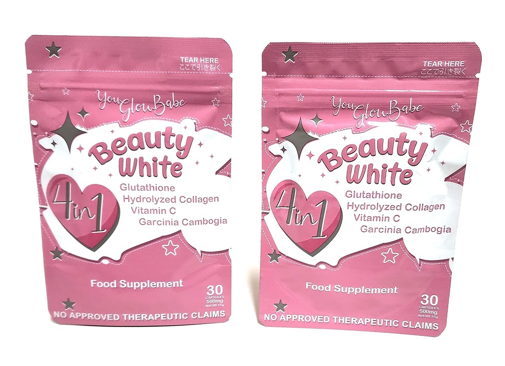 Beauty White 4 v 1 Glutathione doplněk stravy, Velikost 15gram Každý (Balení po 2) 30 x 2-60 Kapsle