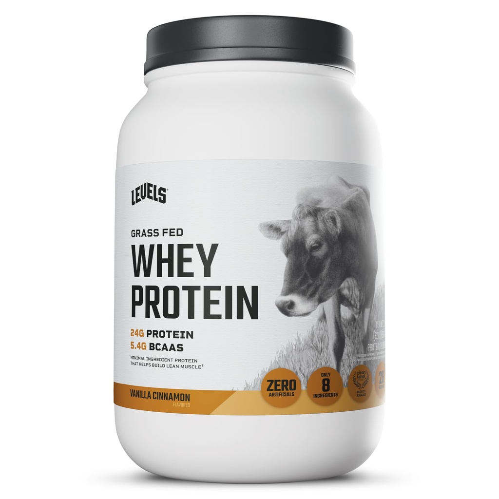 Levels Grass Fed Syrovátkový protein Powder, No Restauricials, 24G proteinu, Vanilla Cinnamon, 2LB