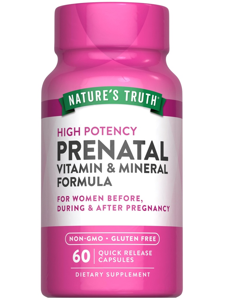 Prenatální vitaminy s kyselinou listovou 124; 60 kapslí 124; Non- GMO & gluten zdarma dodatek