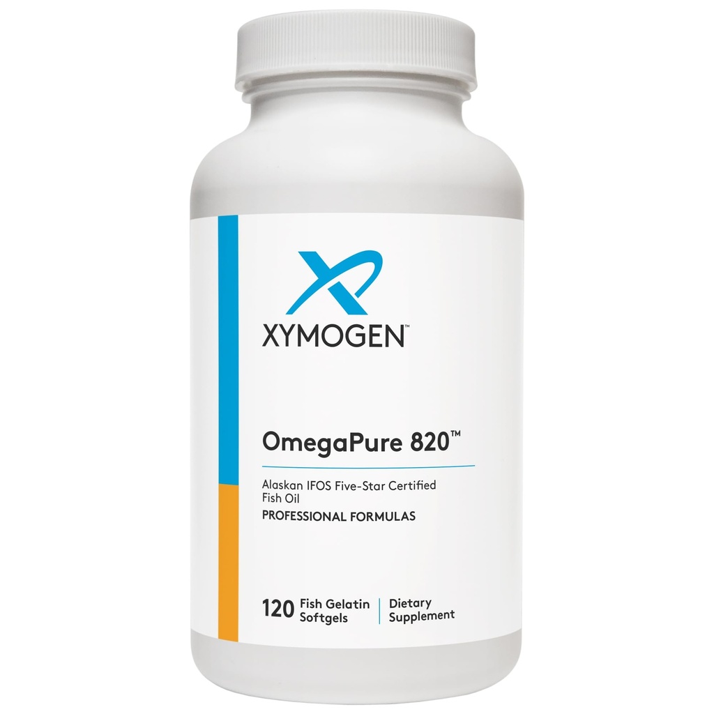 XYMOGEN OmegaPure 820 - International Fish Oil Standards (IFOS) Five- Star Certified Fish Oil - DHA EPA Omega33 Supplementary + Cognitive Support (120 Small Softgels)