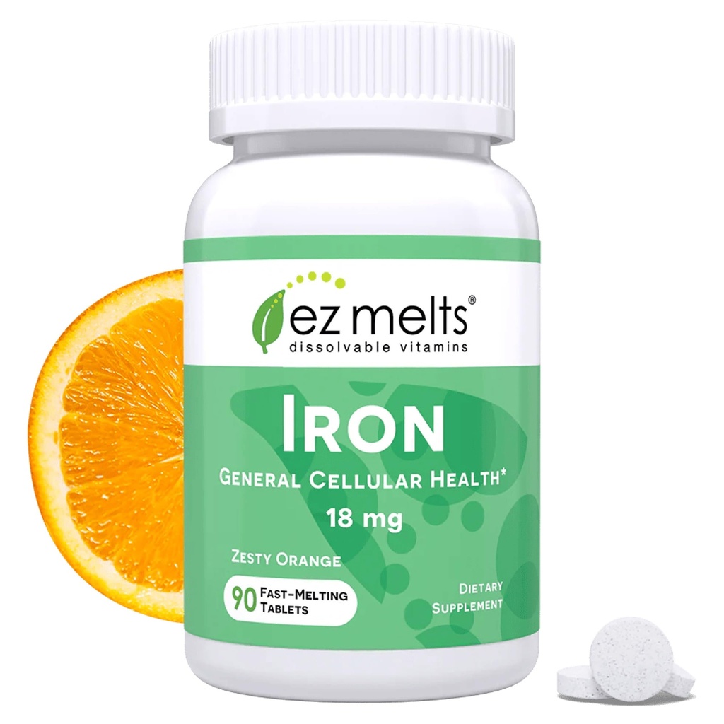EZ Melts Disolvable Iron Supplementary 18 mg, Sugar- Free, 3-Month Supply - 90 Počet (Balení po 1)