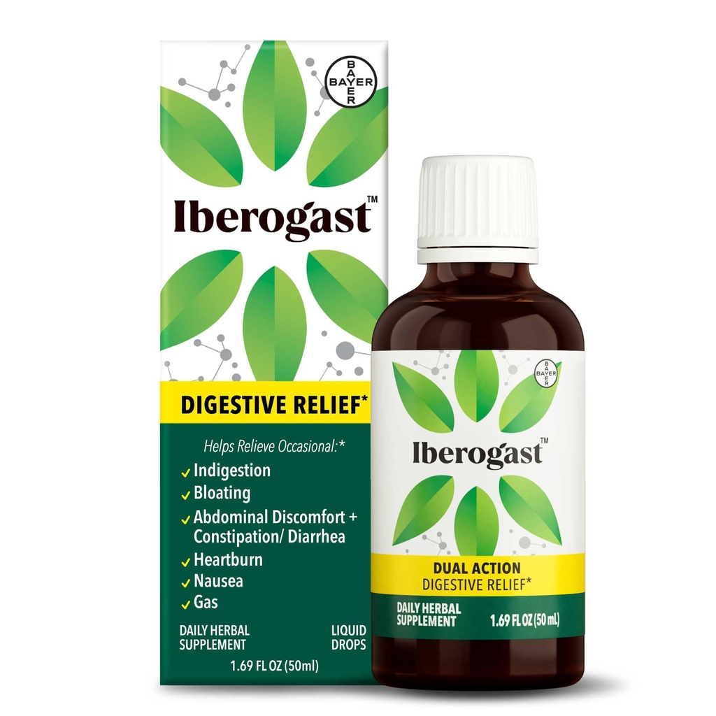 Iberogast Liquid Drops, Bylinné Relief žaludku Upsets: Příležitostně Indigestion, Bloating, Gas, Nausea, Upset Stomach; Gluten Free; 6-Herb Blend s Iberis Amara, Peppermint, Licorice; 50ml