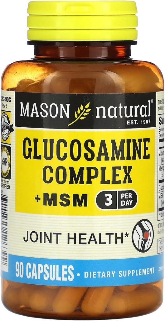 MASON NATURAL Glucosamine Complex Plus MSM s vitamínem C - podporuje společné zdraví, lepší pružnost a mobilitu, 90 Kapsle