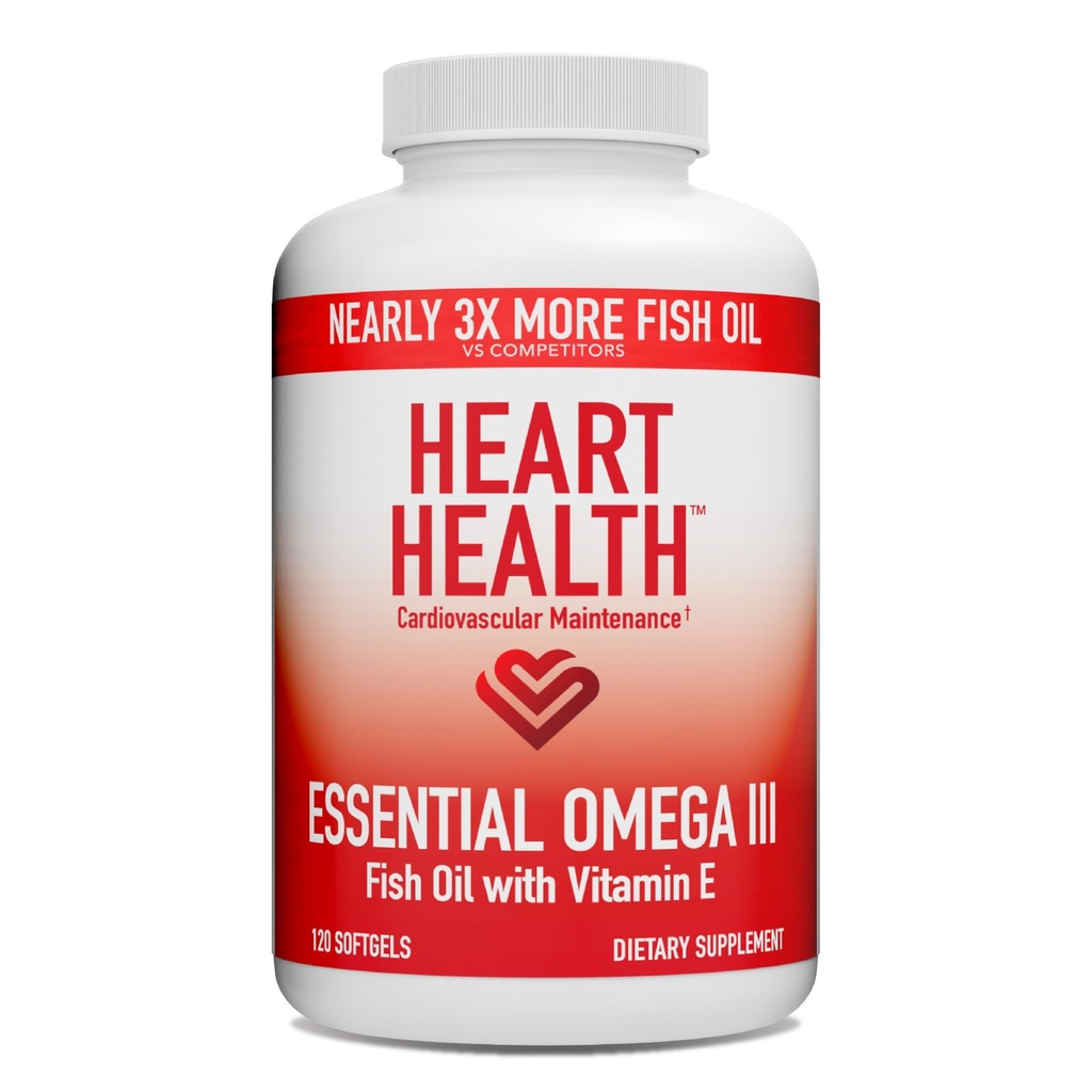 Heart Health Essential Omega 3 Rybí olej s vitaminem E - High potency Omega 3 Rybí olej dodatek s EPA & DHA - Neškodné Softgels ze Sardins & Ančovies - Non- GMO, gluten zdarma - 60 Služeb