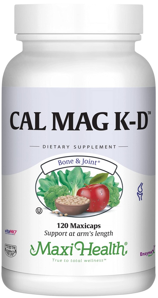 Maxi Health Men and Women 500 mg doplněk vápníku s vitamínem D3 (2000 IU), hořčíkem (250 mg) a vitamínem K2 (150 mcg) - Kost, zuby a společná podpora - 120 Kapsle