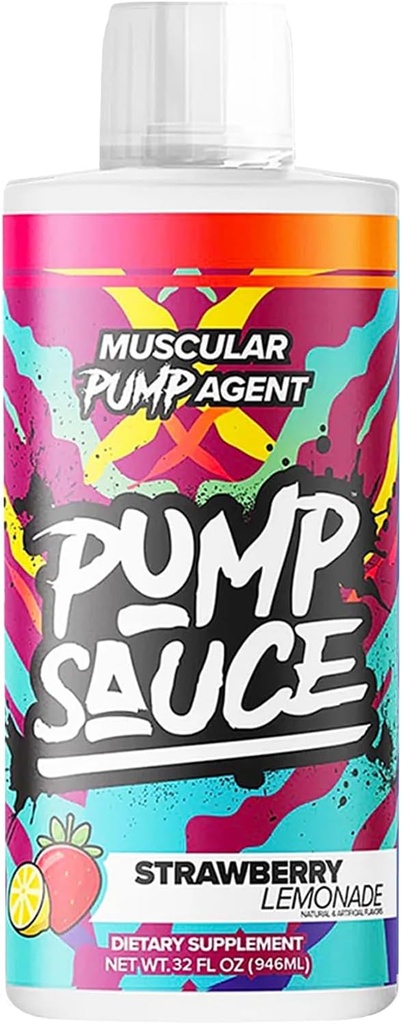 Pump Sauce Pre- Cvičení - 32 oz, Strawberry Lemonade, No Caffeine, Full Spectrum Liquid, Gluten Free, Vegan, Nulový cukr
