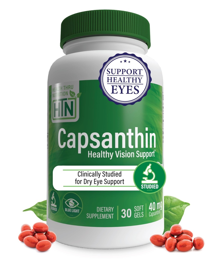 Zdraví Thru Nutrition Capsanthin 40mg - Ultimate Eye Supplementary 124; Zdravá Vize Podpora & Blue Light Protection Dry Eye Relief as CapsiClear Derived from Capsicum Annuum 124; Balení 30