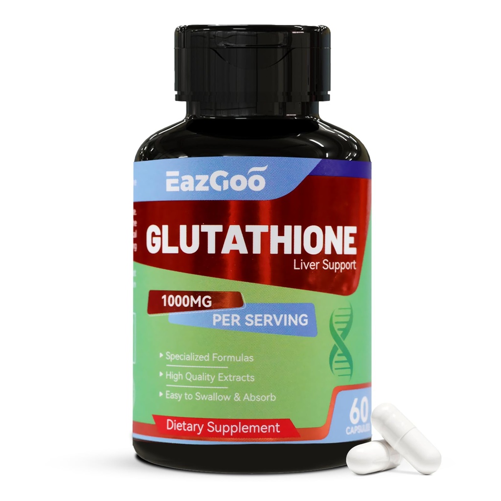 Glutathione dodatek 1000mg Antioxidant dodatek - Premium Vegan Formule pro imunitní podporu, Skin Brighting & Jaterní Detox - Allergen- Free, Non- GMO, Efektivní Wellness Boost (60 Kapsle)
