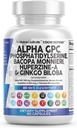 Mozkový dodatek Alfa GPC 300mg Fosfatidylserine Bacopa Monnieri Ginkgo Biloba Lions Mane Huperzine A L- Theanine NAC Nootropní Memory Focus Cognitive Support Vitaminy B C D E 60 Kapsle USA