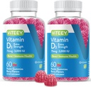 Vitamin D3 Gummies pro dospělé a dospívající - 3 000 IU, 75mcg, Extra síla - kloubní a svalnaté zdraví, imunitní boost - Žvýkací vitamin D Gummies - Vegetarian, želatina zdarma - Chutné Berry ochucené gumy