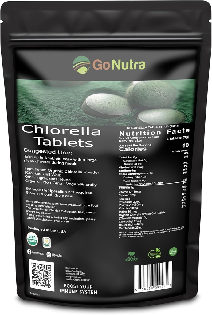Organické Chlorella tablety Broken Cell, 3000mg per Serving, 1000 Tablety - Superfoods Bohaté v minerálech, Vitamíny, chlorofyl, aminokyseliny, mastné kyseliny, Vláknina & proteiny, Non- GMO & Vegan Friendly