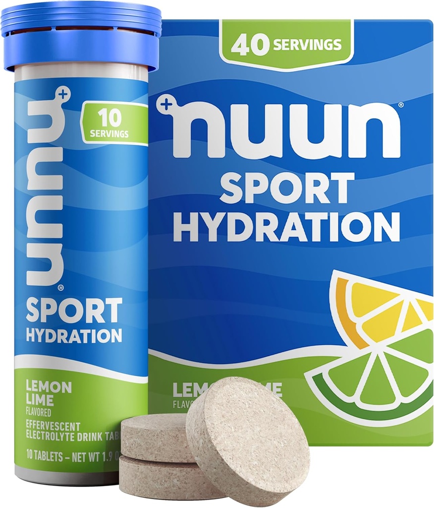 Nuun Sport Electrolyte Tablety s hořčík, vápník, draslík, chlorid & sodík, gluten zdarma & Vegan, Lemon Lime, 4 balení (40 Služeb celkem)