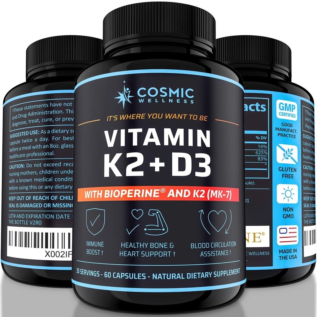 K2 D3 doplněk vitamínu 5000 Iu - pro zdravější kosti, krev, srdce a lepší imunitu - zvýšená absorpce vápníku bioperinem - 100% přírodní a alergen- bez vitaminu D3 K2 Mk7 5000 Iu