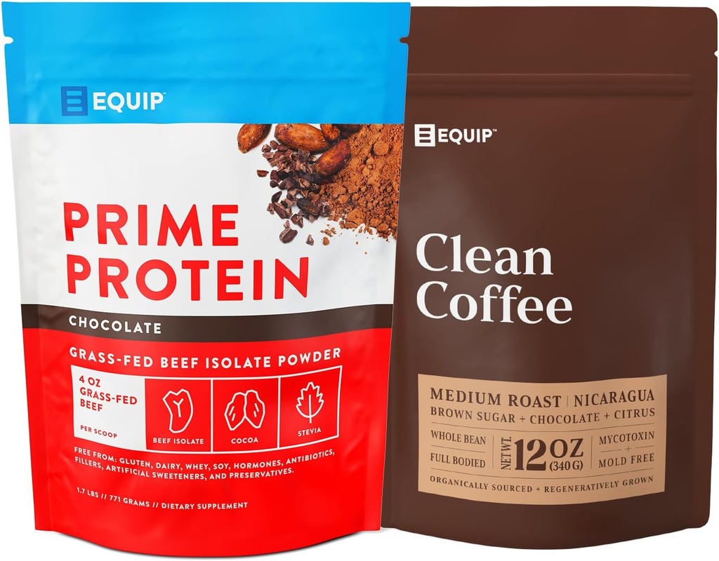 Equip Foods Prime Protein Powder Chocolate & Gold Standard Čistá káva