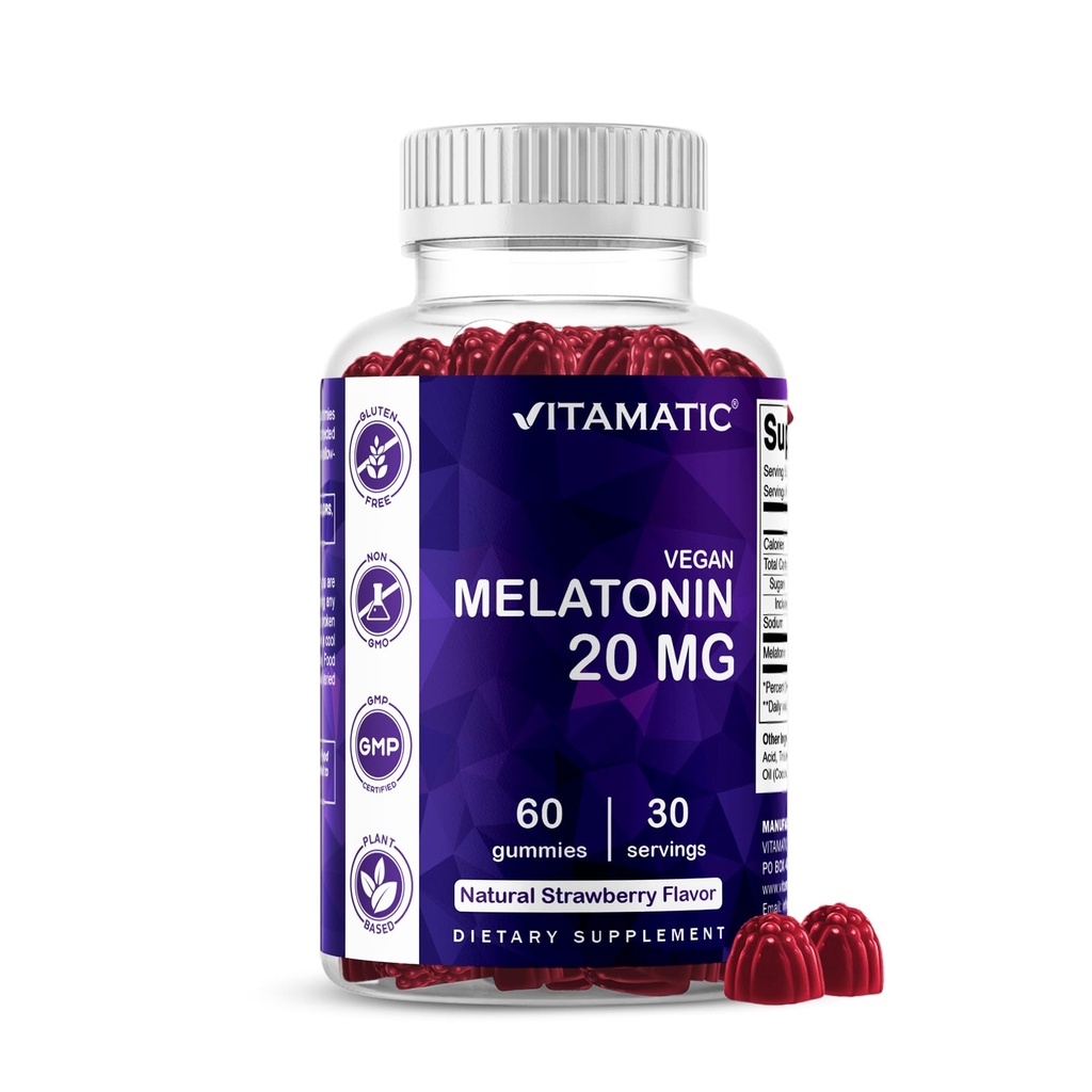 Vitamatic Melatonin 20mg Gummie pro dospělé, 30 Služeb - 60 Počet - Non-Habit Forming Dodatek