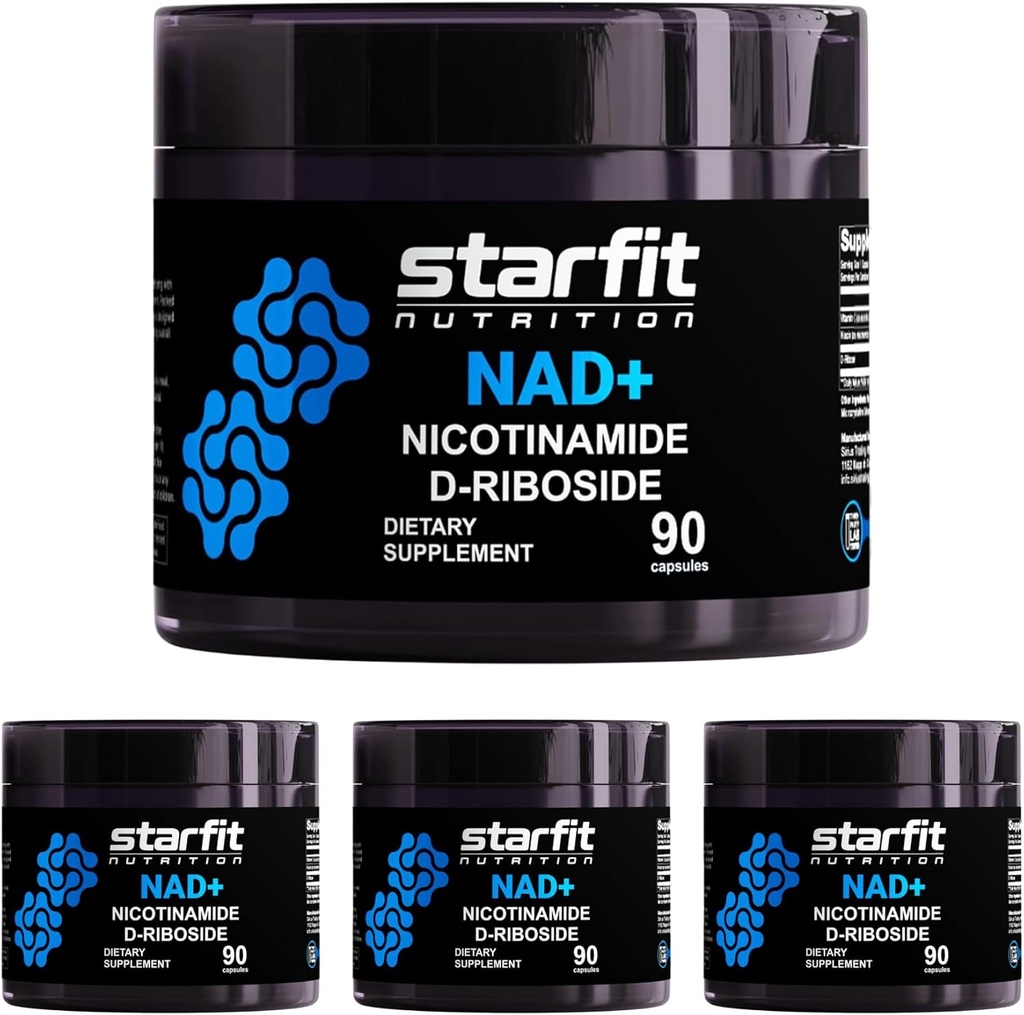 STARFIT - Nikotinamid D- Ribosid, Nikotinamid Ribosid pro podporu NAD + Úrovně, Focus and Energy Supplement, Podpora metabolismu Nicotinamid Riboside NAD Dodatek, 360 Kapsle