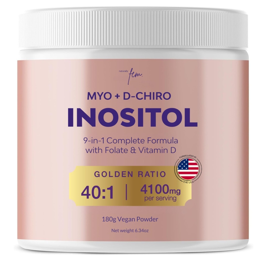 QSTA Myo-Inositol & D-Chiro Inositol Dodatek pro ženy 4100mg (40: 1 poměr) - 9-in-1 Hormonal & Metabolic Podpora s PCOS Multivitamins. Inositol Práškový dodatek pro rovnováhu hormonů