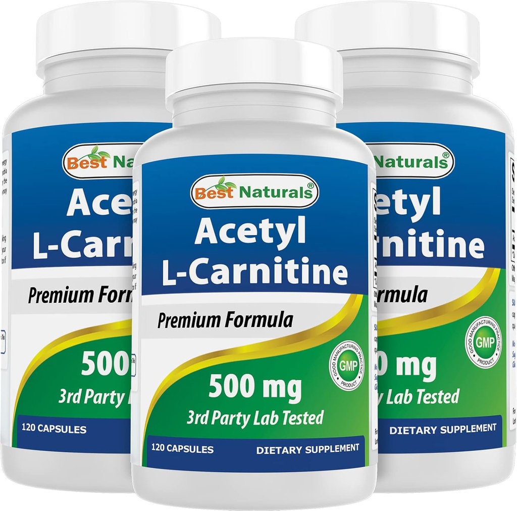 Nejlepší Naturals Acetyl L- karnitin (ALCAR) 500mg, 120 Kapsle, 120 Servings - Non- GMO a gluten zdarma, 1 kapsle per Serving (3 Pack)