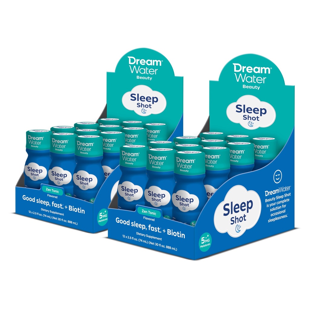 Dream Water Beauty Sleep Aid Supplement; Melatonin 5mg, GABA, 5-HTP, Plus Biotin pro zdravou pleť, vlasy a nehty; 2.5 oz Liquid Sleep Shots, Zen Tonic 24-Počet