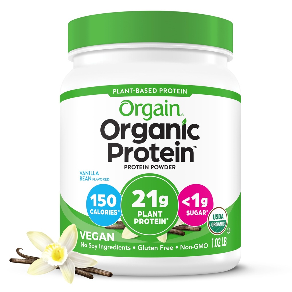 Orgain Organic Vegan Protein Powder, Vanilla Bean - 21g Plant Based Protein, 4g Prebiotic Fiber, No Lactosa Ingredients, No Add Sugar, Non-GMO, For Shakes & Smoothies, 1.02 LB (Balení květen Vary)