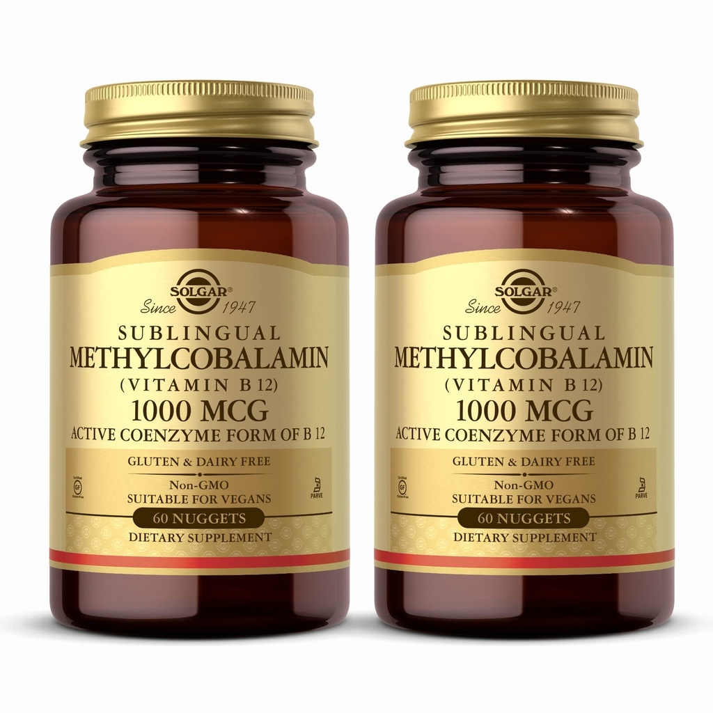 Solgar Methylkobalamin (vitamin B12) 1000 mcg - 60 Nuggets, Pack of 2 - Podporuje energetický metabolismus - Non- GMO, Vegan, Gluten Free, Dairy Free, Kosher - 120 Celkem služby