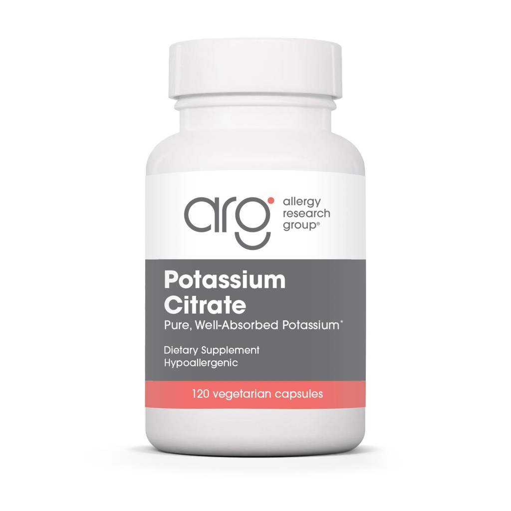Alergie Výzkumná skupina Citrát draselný - pro muže a ženy, organické, čisté, Well- Absorbované, 99mg dodatek, Vegetariánské kapsle - 120 Počet