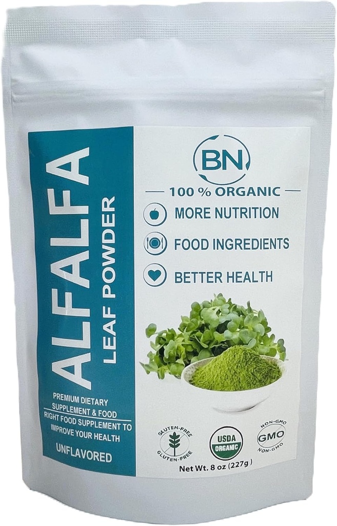 Alfalfa Leaf Powder - Zelený Superfood dodatek pro nápoje, čaj, třes, vegan, gluten zdarma, Non GMO, Kosher