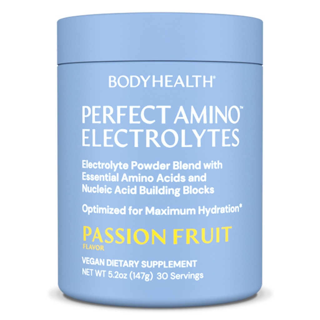 BodyHealth PerfectAmino Electrolytes Powder No Sugar, Hydration Fasting Keto Nulový cukr Electrolytes Drink Mix s stopovými minerály - Passion Fruit - 30 Serving