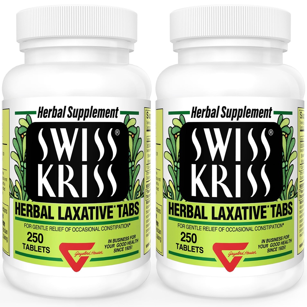 Švýcarské Kriss Bylinné Laxativní tablety, Přírodní laxativy pro Zácpa Relief, Senna Laxative, 250 tablet, (Balení po 2)