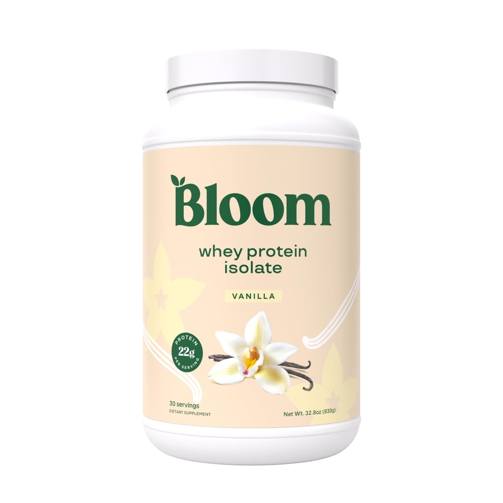 Bloom nutriční syrovátka izolát protein prášek, vanilka - čisté Iso Post cvičení Recovery Drink Blend, Smoothie Mix s trávicí Enzymy pro Gut zdraví - Nízké sacharidy, Keto & Nula cukr Přidáno