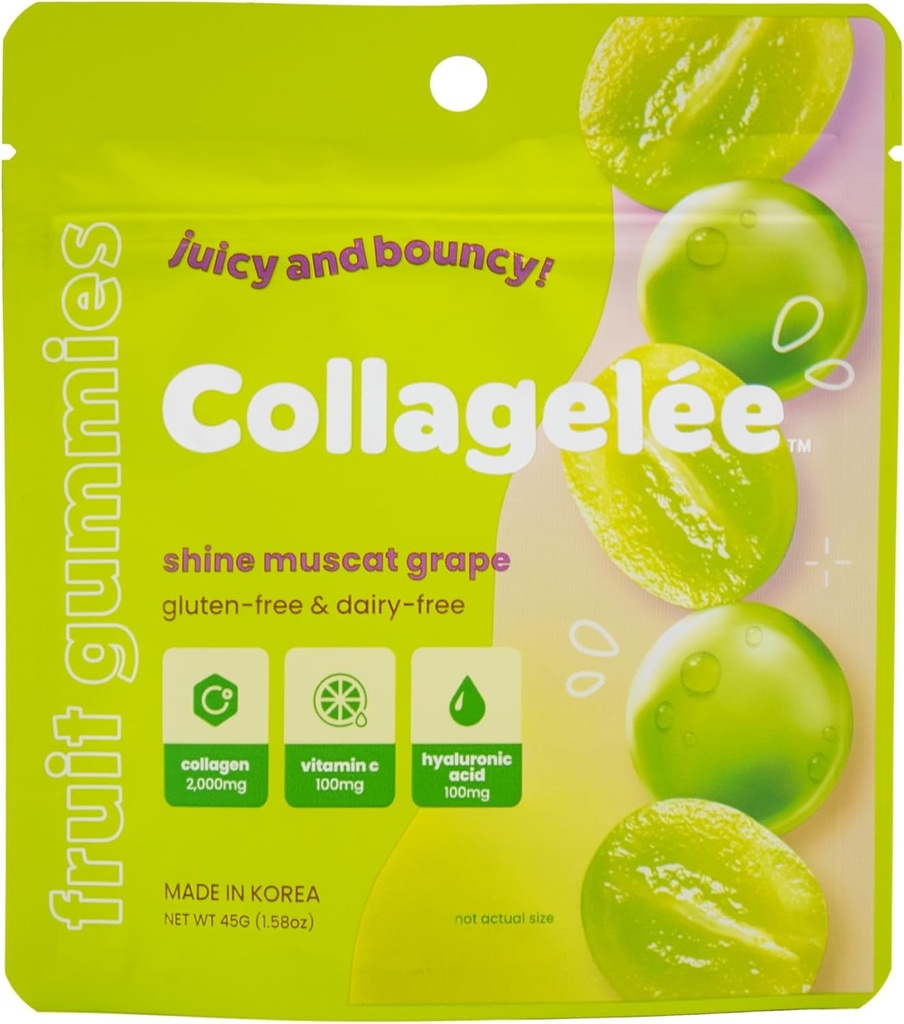 Kolagelee kolagen gumové - Marine kolagen Candy s vitaminem C, Hyaluronic acid, & Biotin pro hydratovaný, mladistvý, plymová kůže - Korejské kolagenové svačinky (Shine Muscat Grape)