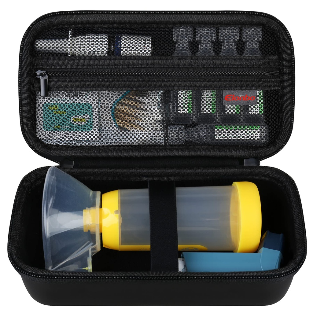 Elonbo Carriing Case pro Asthma Inhaler, Inhaler Spacer pro děti a dospělé, Masky, Inhaler Holder Asthma Travel Organize Bag, Pocket Fits Alergie Meds, Ventolin Inhaler, Black (pouze případ)