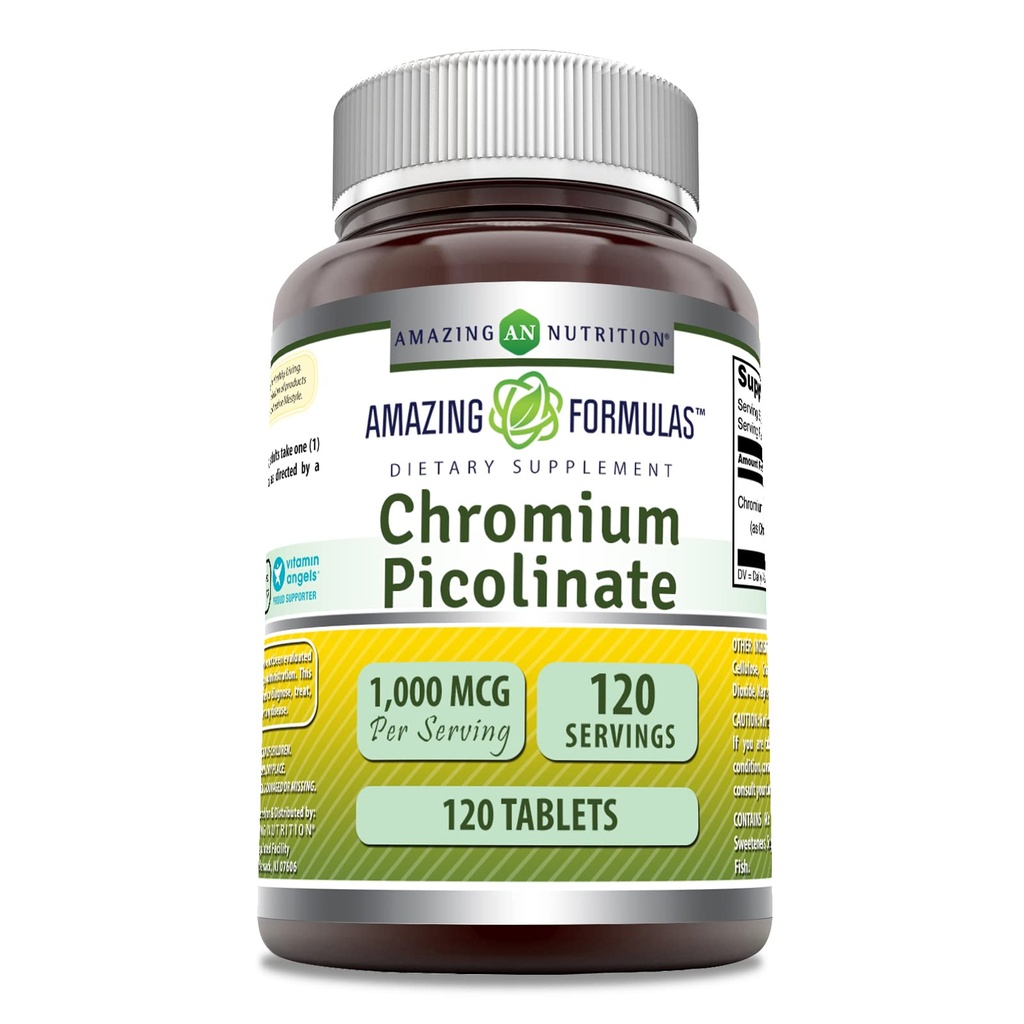 Amazing Appendias Chromium Picolinate Supplementary 124; 1000 Mcg Supplementary 124; 120 Tablety 124; Non- GMO Supplementary 124; Gluten- Free Supplementary 124; Made in USA