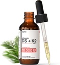 lumi Vitamin D3 K2 MK7 w Palm MCT Oil - 10000 IU D3, 200 mcg K2 MK7- 60ml Lipozomální absorpce Sublingvální kapalinové kapky - Non- GMO, Vegan, Neochucený tekutý - Měsíční zásoba - 2 Fl Oz
