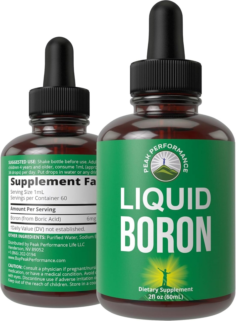 Tekutý boron dodatek pro muže a ženy. V USA. Vegan + iontové stopové minerální kapky s vysokou biologickou dostupností pro kosti, společné zdraví. Nulový cukr, žádná hořká chuť. Komplexní boronové doplňky
