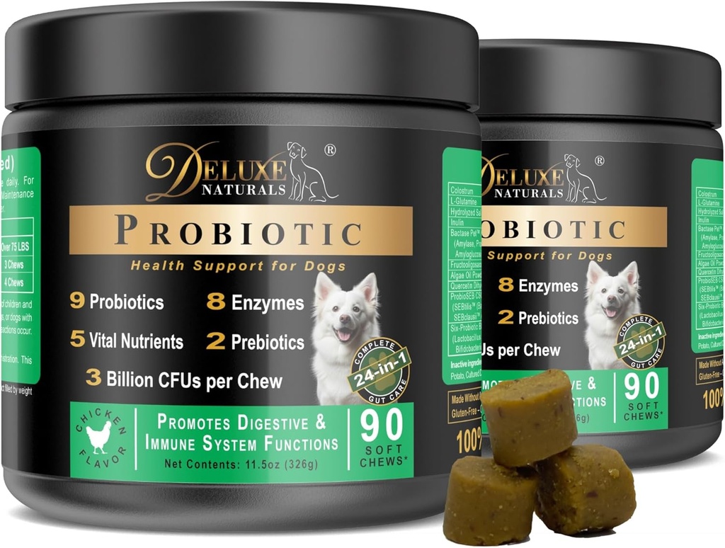 Probiotika pro psy CZ124; All- Natural Dog Probiotický dodatek s enzymy, Prebiotika, Dýně CZ124; Podpora stravovací zdraví, Zlepšit alergie & imunitu, 180 Počet (Balení 2 x 90 ct)