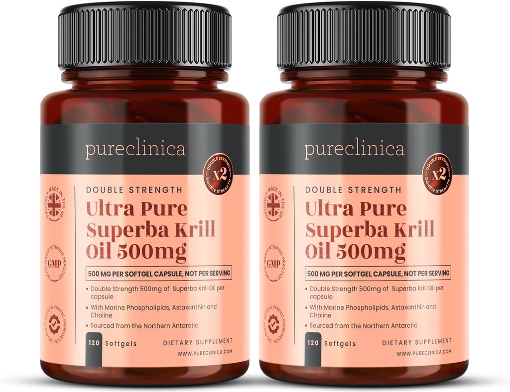 Ultra čistý krilový olej 500mg x 240 Kapsle (2 láhve) - Sourced in The Unznečištěné vody Antarktidy Poskytování bohaté dodávky astaxanthinu, Omega 3, a vitamin D
